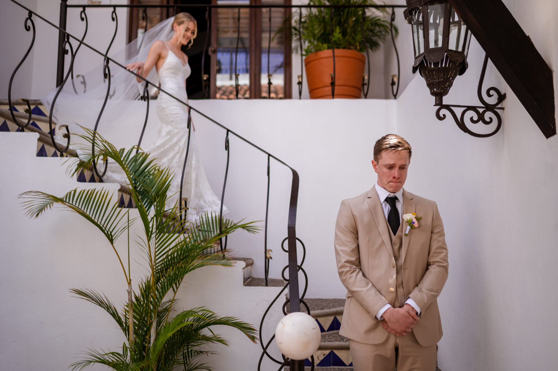 first look between bride and groom